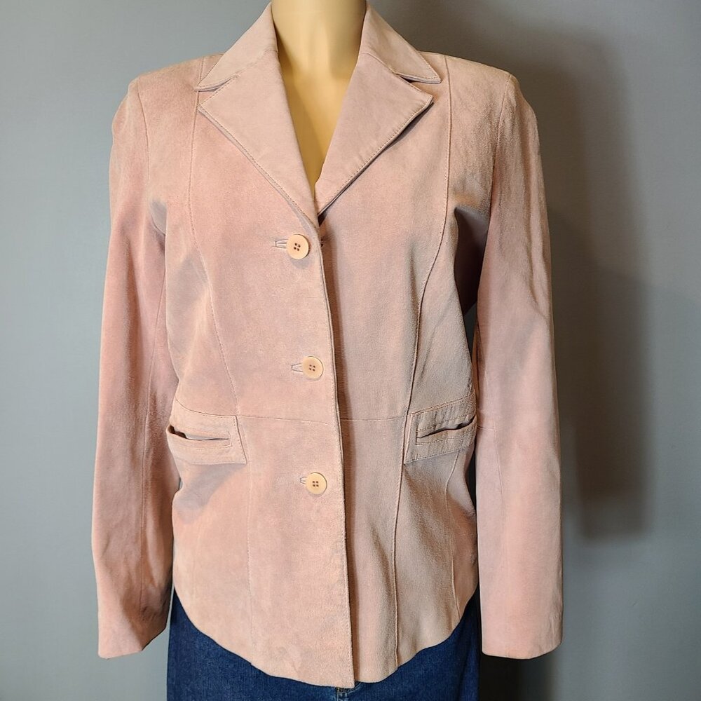 VTG Y2K Suede Leather Jacket Sz Medium‎ Blush Pink Collared Western Luxury